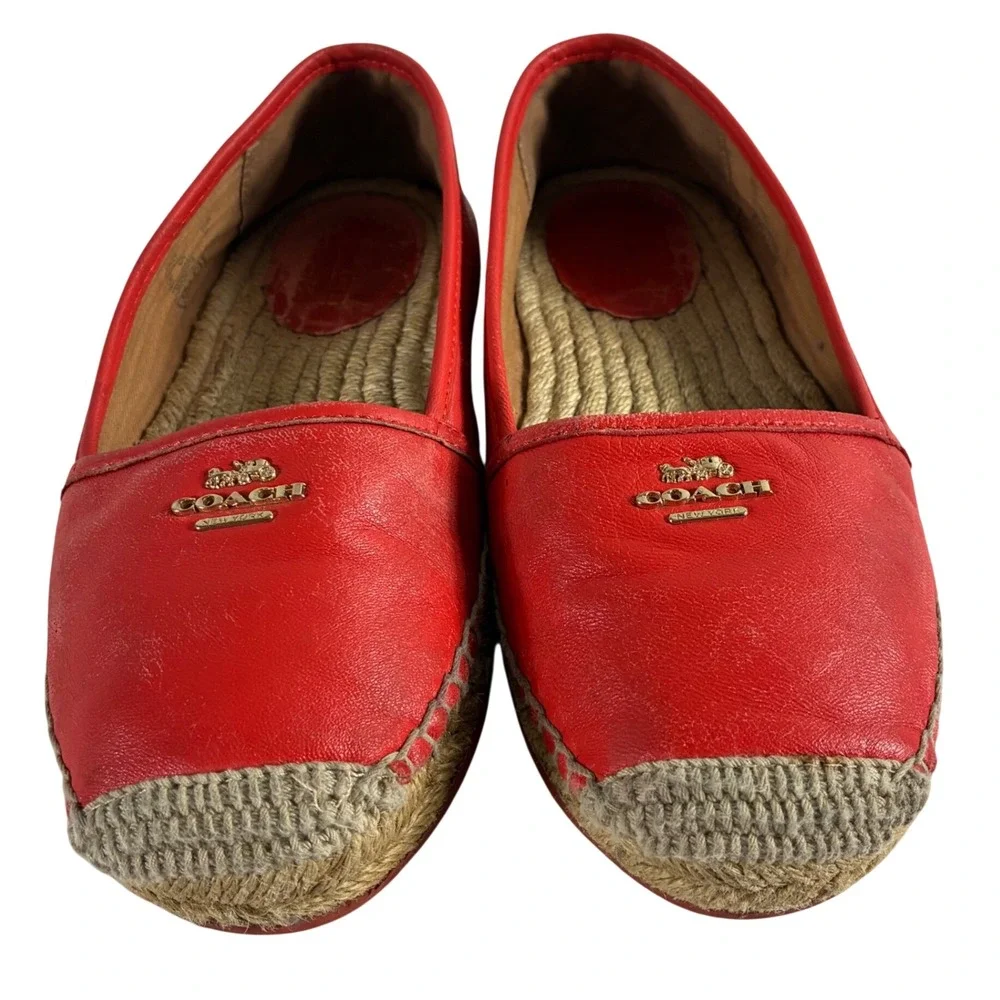 Coach Rhodie Red Leather Espadrille Flats Gold Logo Women 6B A8624